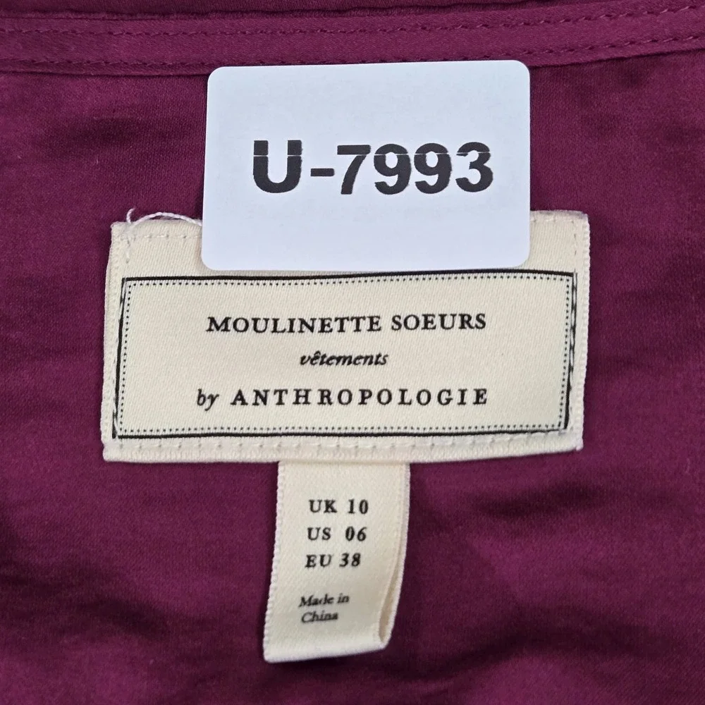Moulinette Soeurs By Anthropologie Women Blouse US 6 Red Wrap‎ Tied